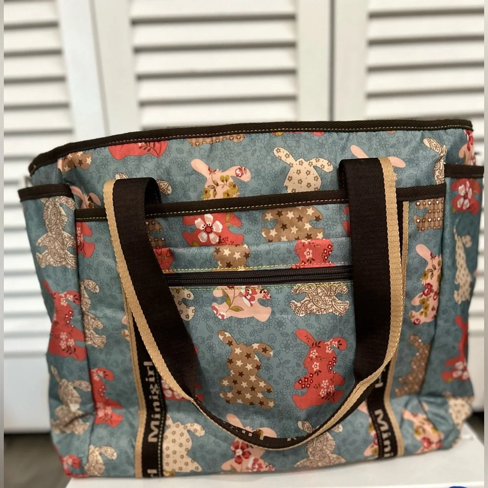 Minigirl tote bag/ diaper bag in adorable rabbit print